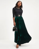 Claire Velvet Pleated Maxi Skirt - Pine